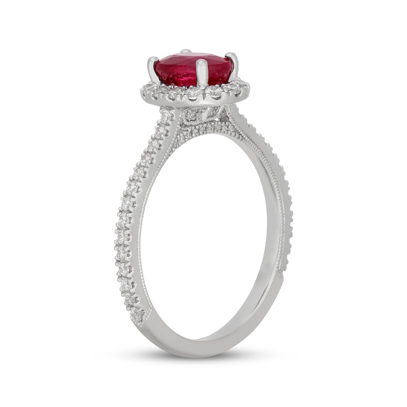 Main Image 2 of Neil Lane Oval-Cut Natural Ruby & Diamond Engagement Ring 1/2 ct tw 14K White Gold