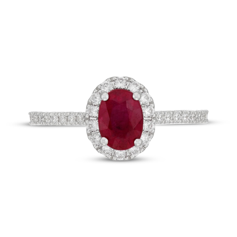Main Image 3 of Neil Lane Oval-Cut Natural Ruby & Diamond Engagement Ring 1/2 ct tw 14K White Gold