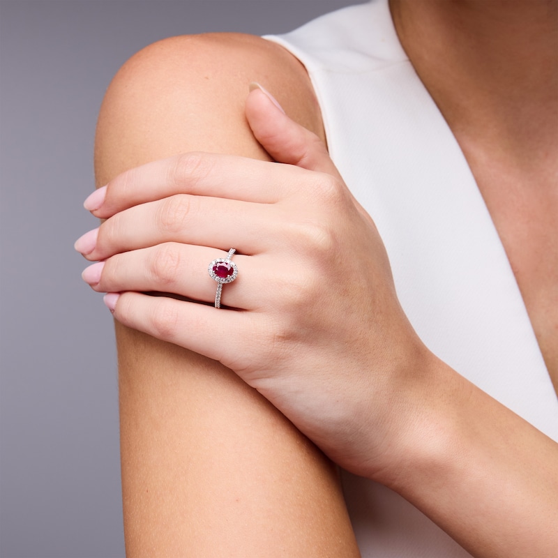 Main Image 4 of Neil Lane Oval-Cut Natural Ruby & Diamond Engagement Ring 1/2 ct tw 14K White Gold