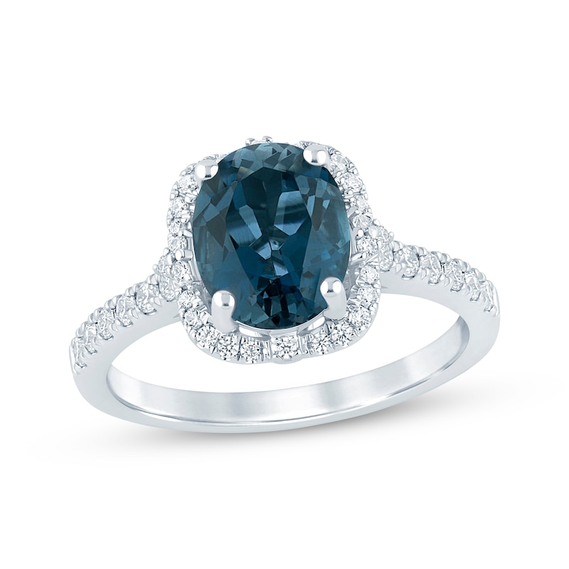Main Image 4 of Now + Forever Oval-Cut London Blue Topaz & Diamond Engagement Ring 1/3 ct tw 14K White Gold