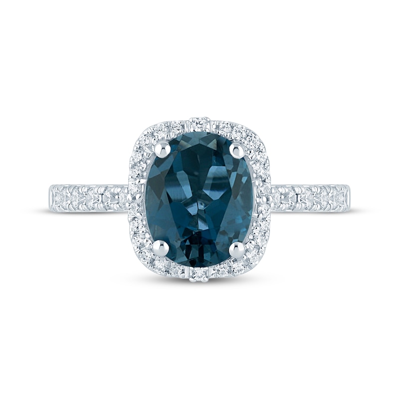 Oval-Cut London Blue Topaz & Diamond Engagement Ring 1/3 ct tw 14K White Gold