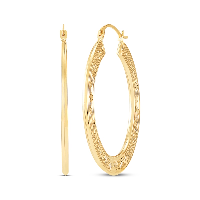 Main Image 1 of Flat Greek Key Polished Hoop Earrings 14K Yellow Gold 30mm