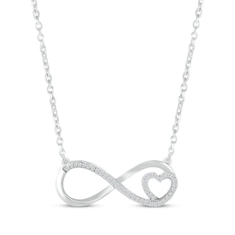 Diamond Infinity & Heart Necklace 1/10 ct tw 10K White Gold 18"