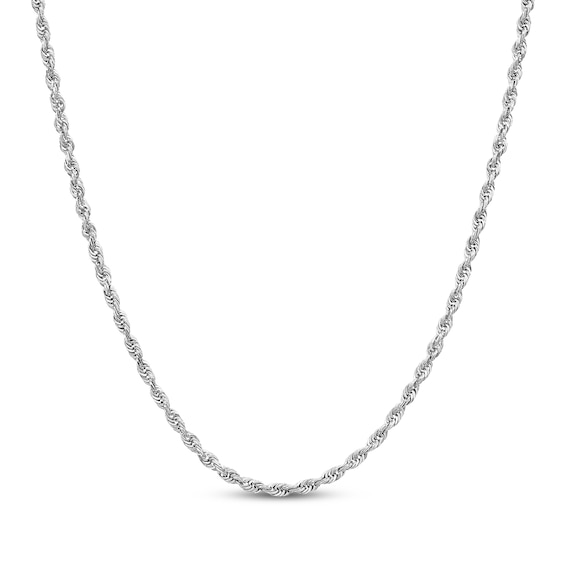 Solid Glitter Rope Chain Necklace 3mm 14K White Gold 18"