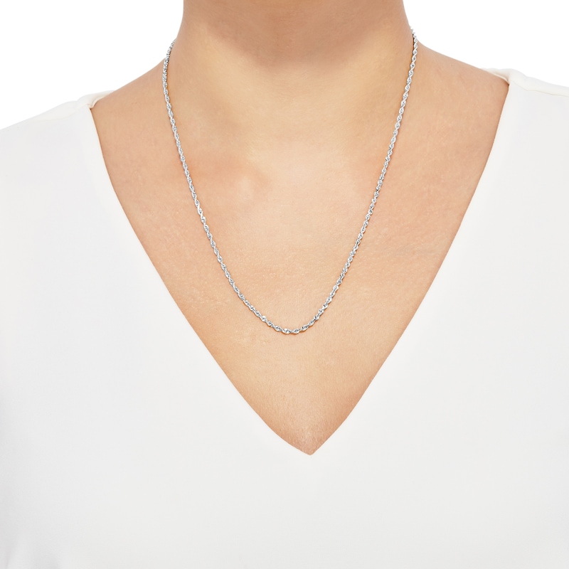 Solid Glitter Rope Chain Necklace 3mm 14K White Gold 18"