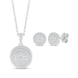 Lab-Created Diamonds by KAY Circle Necklace & Earrings Gift Set 1 ct tw Sterling Silver