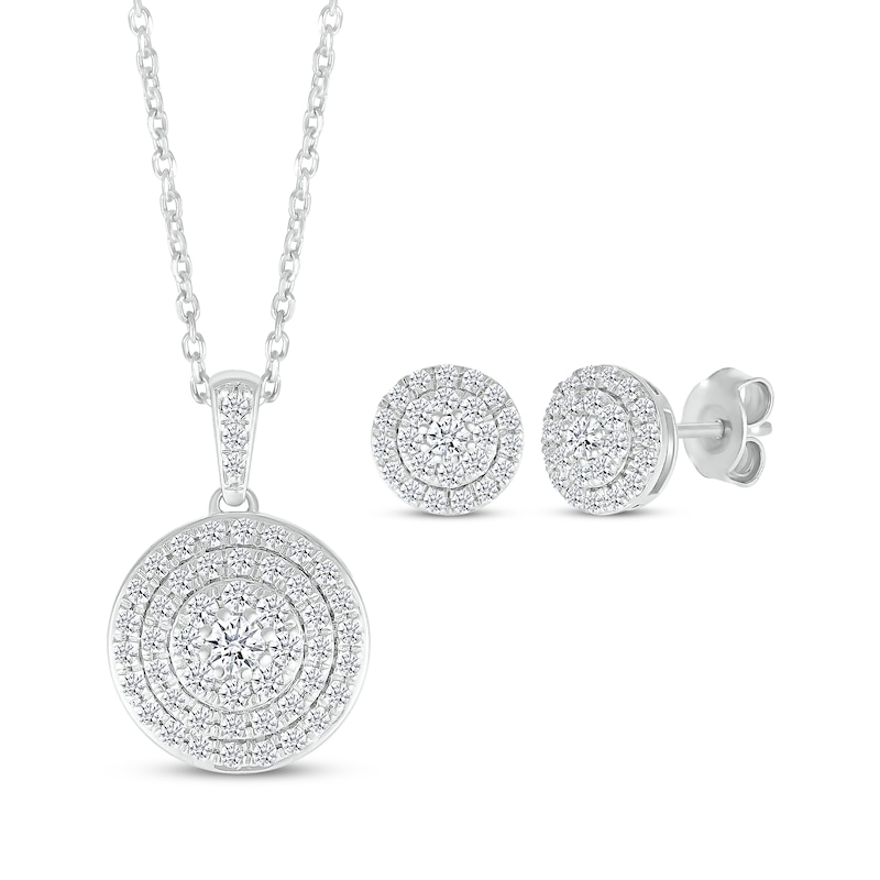 Main Image 1 of KAY Lab-Grown Diamonds Circle Necklace & Earrings Gift Set 1 ct tw Sterling Silver