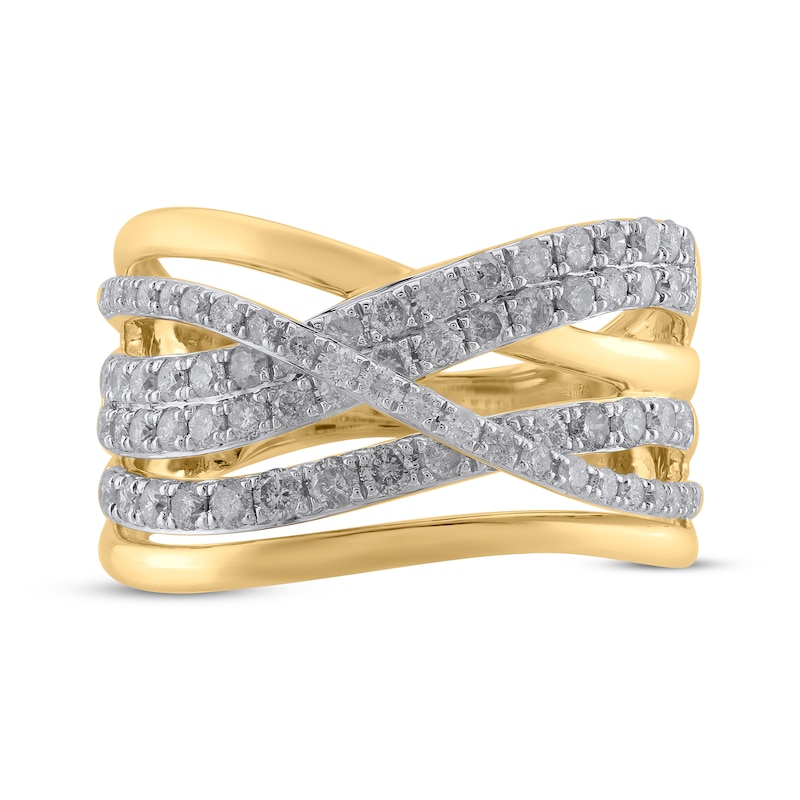 Main Image 3 of Diamond Crossover Ring 1 ct tw 10K Yellow Gold