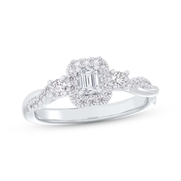 Now + Forever Emerald-Cut Diamond Three-Stone Twist Engagement Ring 1/2 ct tw 14K White Gold