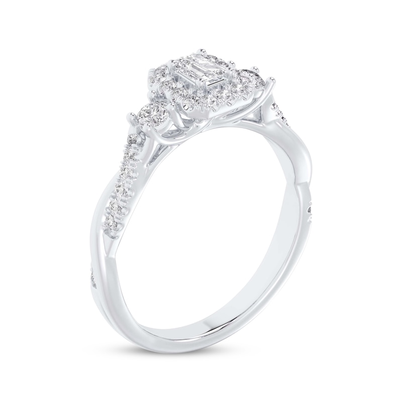 Main Image 2 of Now + Forever Emerald-Cut Diamond Three-Stone Twist Engagement Ring 1/2 ct tw 14K White Gold
