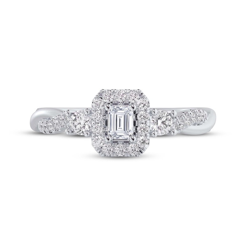 Main Image 3 of Now + Forever Emerald-Cut Diamond Three-Stone Twist Engagement Ring 1/2 ct tw 14K White Gold