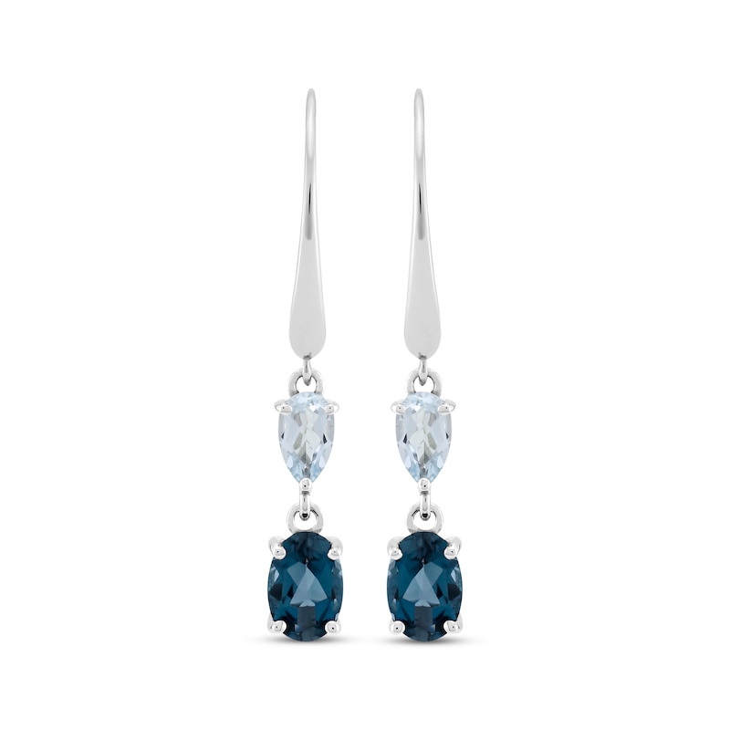 Main Image 2 of Toi et Moi Pear-Shaped Sky Blue Topaz & Oval-Cut London Blue Topaz Dangle Earrings 10K White Gold