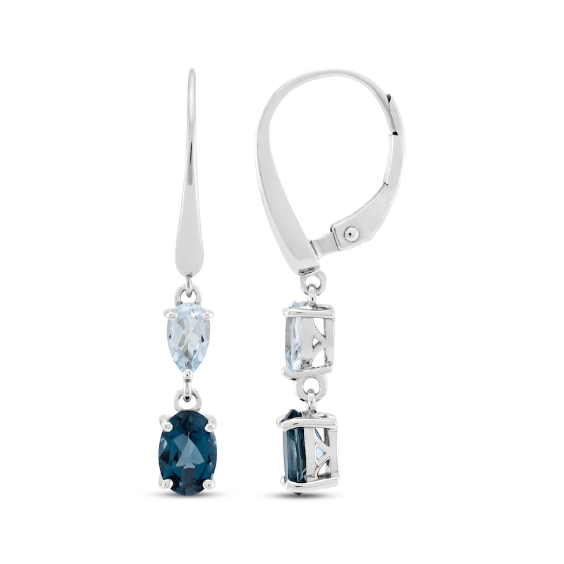 Main Image 3 of Toi et Moi Pear-Shaped Sky Blue Topaz & Oval-Cut London Blue Topaz Dangle Earrings 10K White Gold