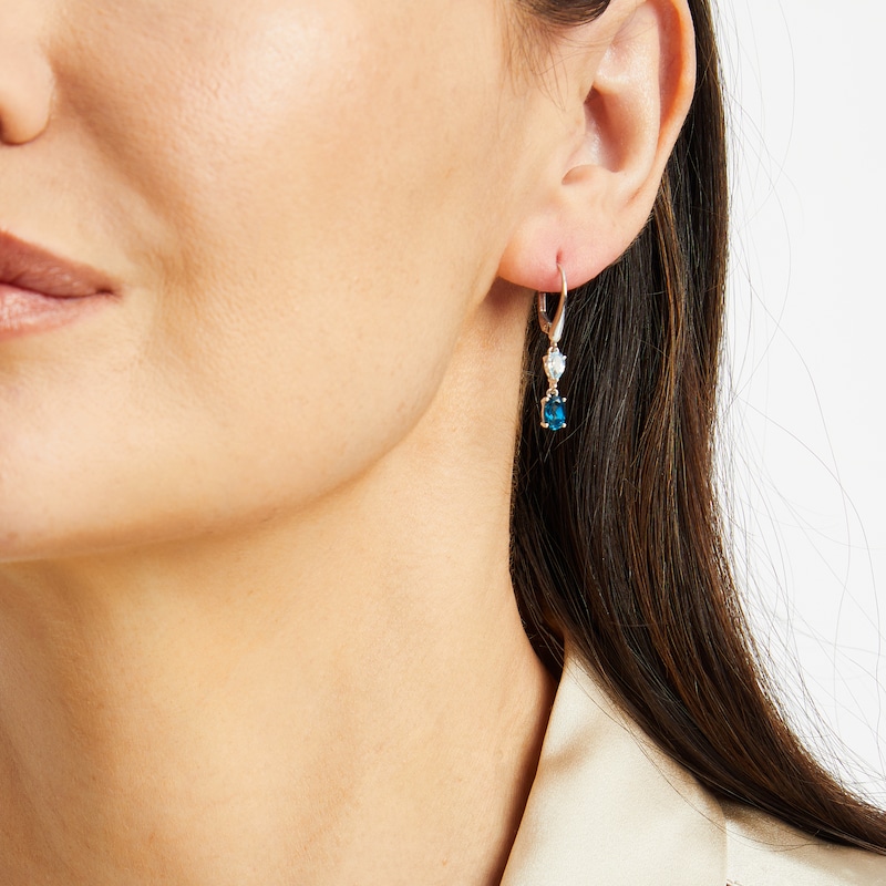 Main Image 4 of Toi et Moi Pear-Shaped Sky Blue Topaz & Oval-Cut London Blue Topaz Dangle Earrings 10K White Gold