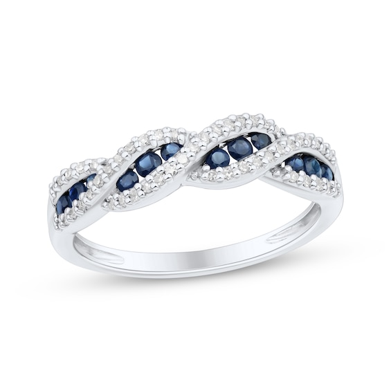 Diamond & Blue Sapphire Anniversary Twist Ring 1/6 ct tw 14K White Gold