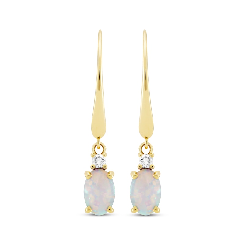 Main Image 2 of Oval-Cut Lab-Created Opal & Diamond Dangle Earrings 10K Yellow Gold