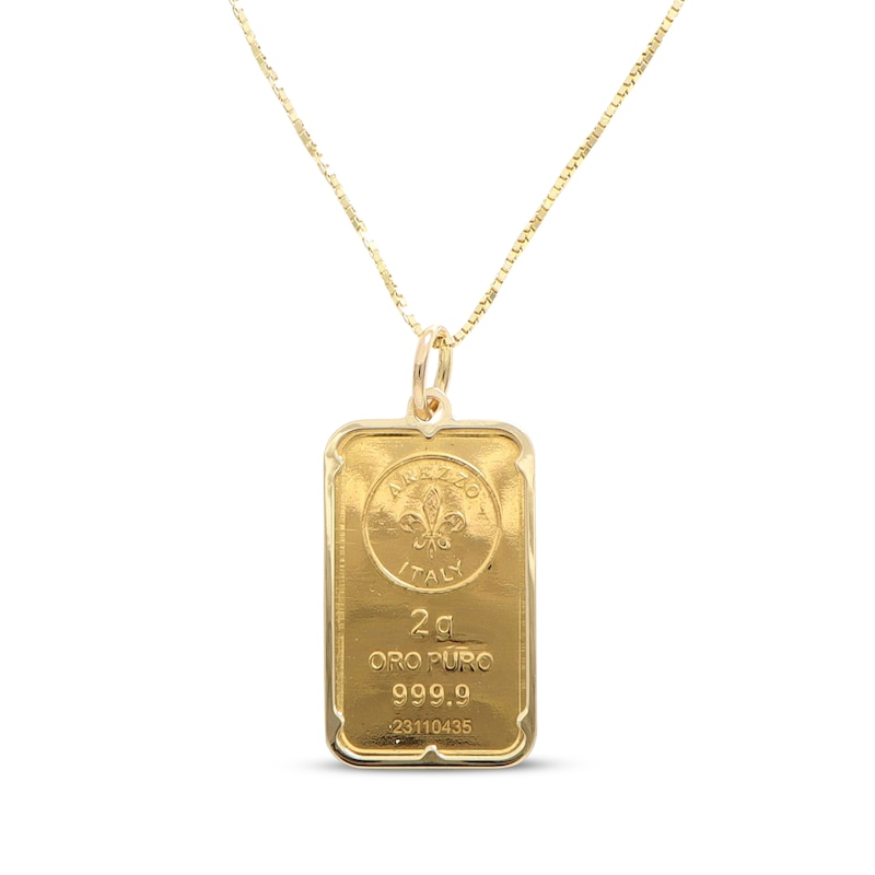 2 Gram Gold Bar Necklace 14K & 24K Yellow Gold 18"