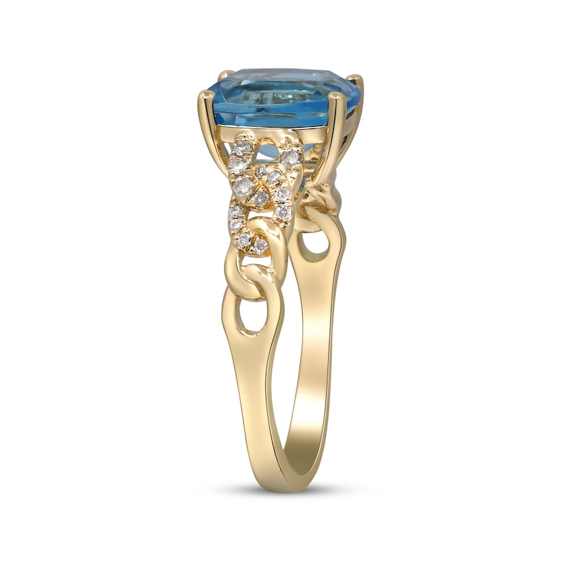 Main Image 2 of Cushion-Cut Swiss Blue Topaz & Diamond Chain Link Ring 1/10 ct tw 10K Yellow Gold
