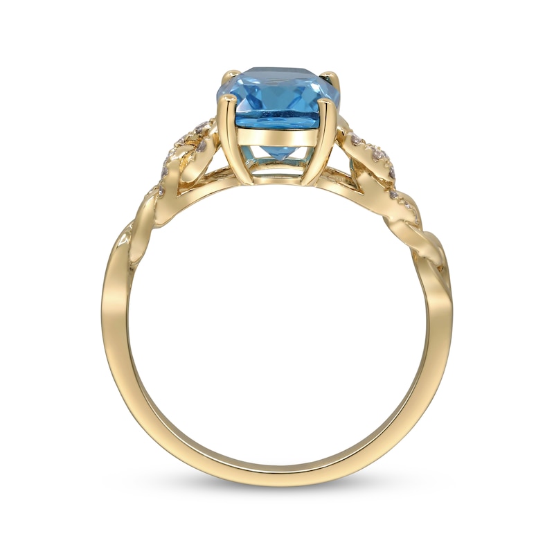 Main Image 3 of Cushion-Cut Swiss Blue Topaz & Diamond Chain Link Ring 1/10 ct tw 10K Yellow Gold