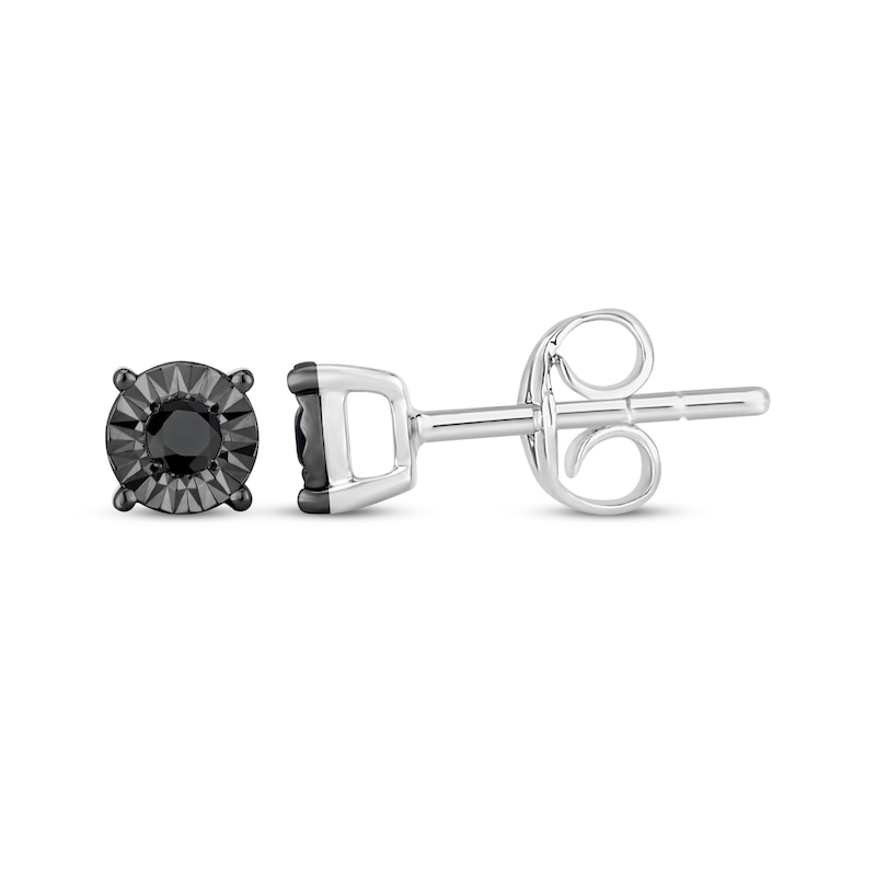 Main Image 1 of Round-Cut Black Diamond Solitaire Stud Earrings 1/8 ct tw Sterling Silver (I3)