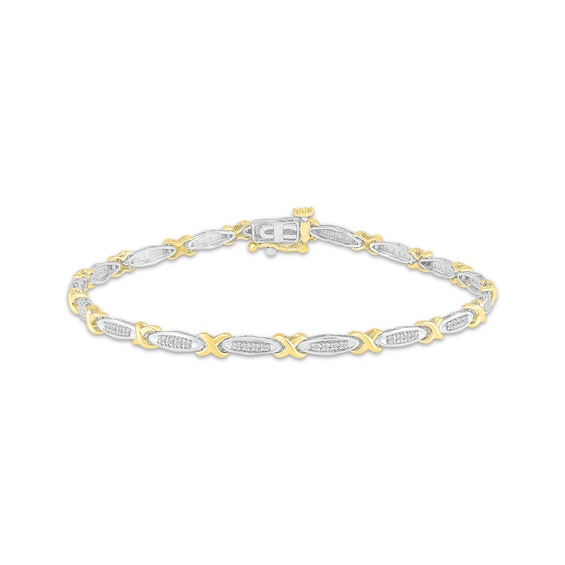 Diamond X-Link Bracelet 1/6 ct tw Sterling Silver & 10K Yellow Gold 7"