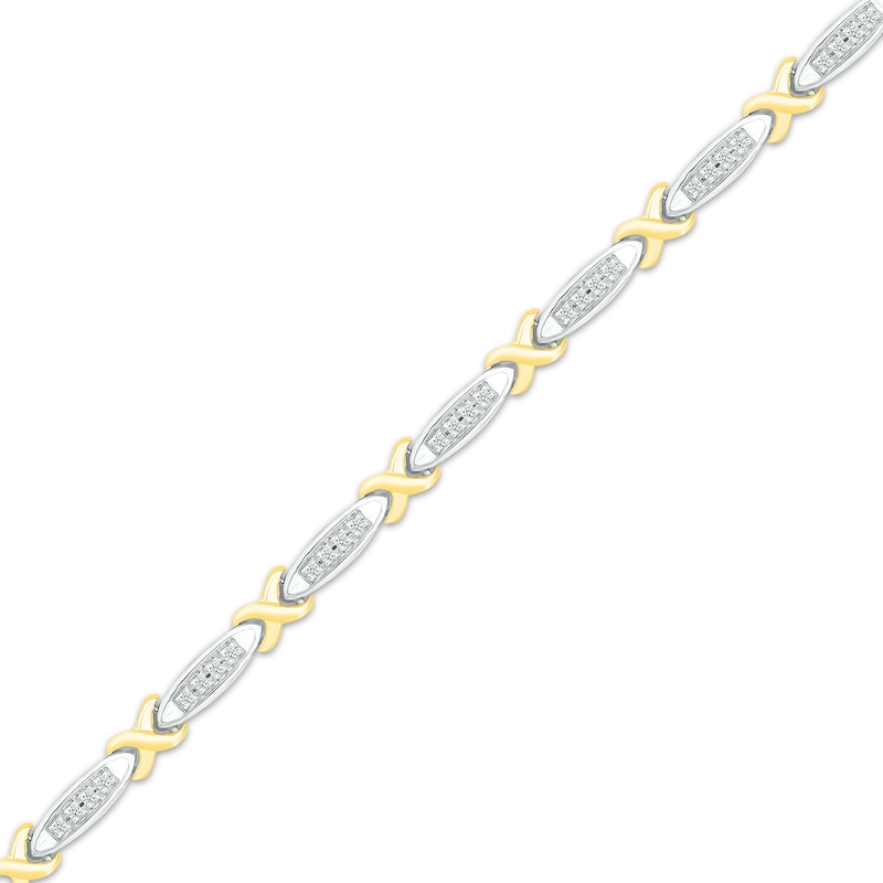 Main Image 2 of Diamond X-Link Bracelet 1/6 ct tw Sterling Silver & 10K Yellow Gold 7&quot;
