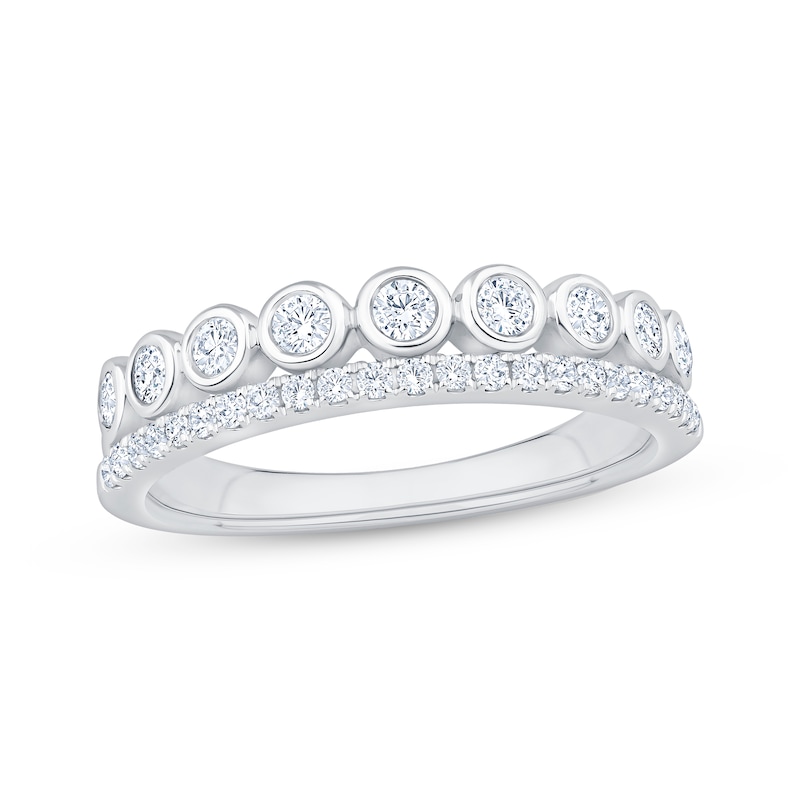 Main Image 1 of Now + Forever Lab-Grown Diamonds Two-Row Bezel-Set Anniversary Ring 1/2 ct tw 14K White Gold