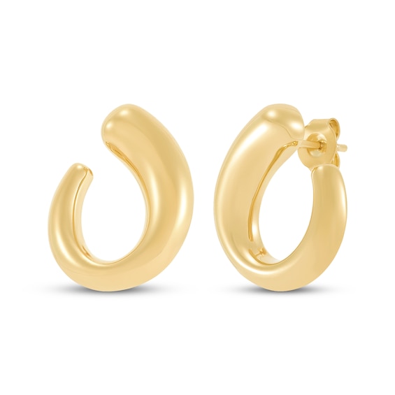 Hollow Tapered Oval Drop Earrings 14K Yellow Gold