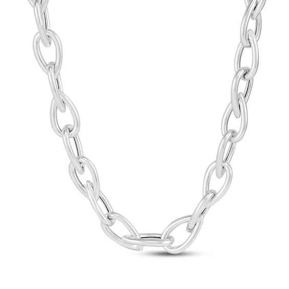 Pear-Shaped Link Chain Necklace Hollow Sterling Silver 18"