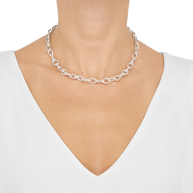 Main Image 5 of Pear-Shaped Link Chain Necklace Hollow Sterling Silver 18"