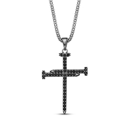Men's Black Diamond Nail Cross 3/4 ct tw Sterling Silver 24"
