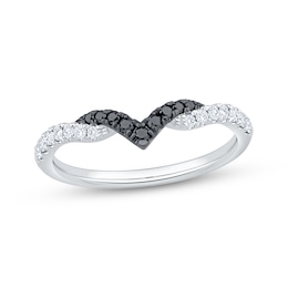 Now + Forever Black & White Diamond Chevron Anniversary Ring 1/4 ct tw 14K White Gold