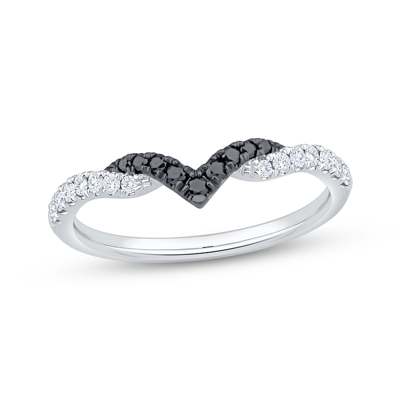 Main Image 1 of Now + Forever Black & White Diamond Chevron Anniversary Ring 1/4 ct tw 14K White Gold