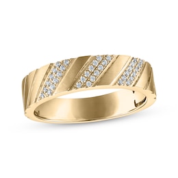 Now + Forever Men's Diamond Diagonal Wedding Band 1/6 ct tw 10K Yellow Gold