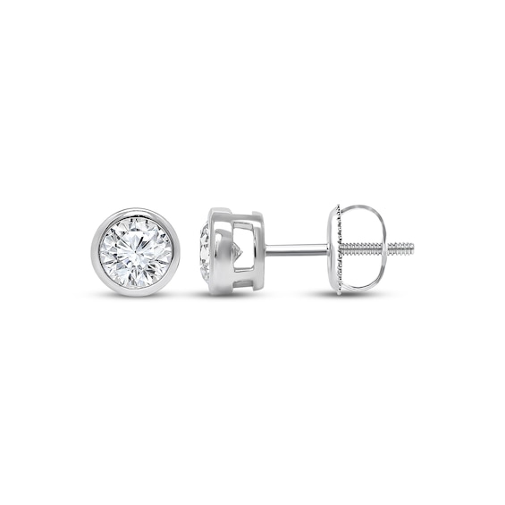 KAY Lab-Grown Diamonds Round-Cut Bezel-Set Solitaire Stud Earrings 1 ct tw 14K White Gold (F/SI2)