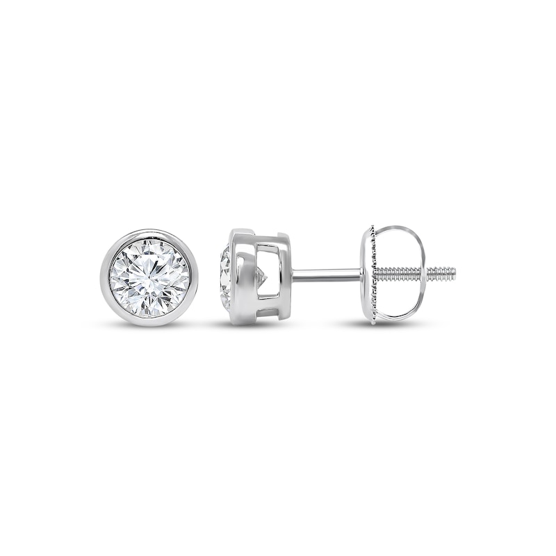 Main Image 1 of KAY Lab-Grown Diamonds Round-Cut Bezel-Set Solitaire Stud Earrings 1 ct tw 14K White Gold (F/SI2)