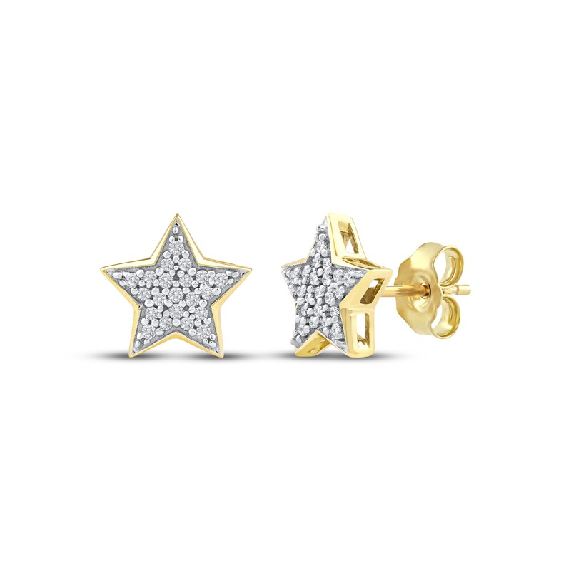 Main Image 1 of Multi-Diamond Pavé Star Stud Earrings 1/6 ct tw 10K Yellow Gold
