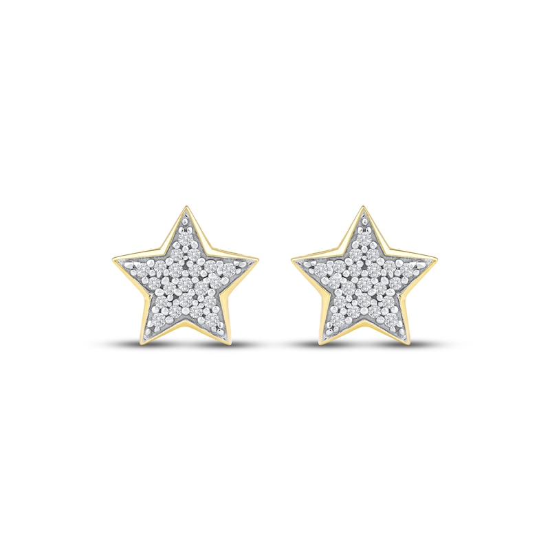 Main Image 2 of Multi-Diamond Pavé Star Stud Earrings 1/6 ct tw 10K Yellow Gold