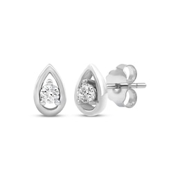 Diamond Solitaire Teardrop Stud Earrings 1/10 ct tw 10K White Gold (I/I2)