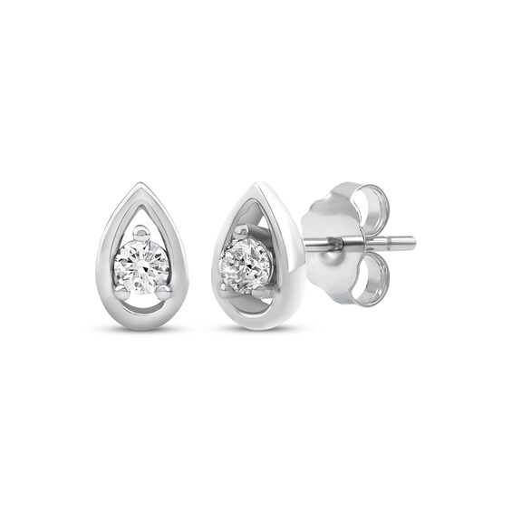 Diamond Solitaire Teardrop Stud Earrings 1/10 ct tw 10K White Gold (I/I2)