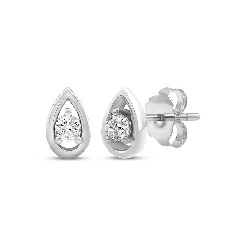 Main Image 1 of Diamond Solitaire Teardrop Stud Earrings 1/10 ct tw 10K White Gold (I/I2)