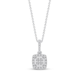 Multi-Diamond Pavé Cushion-Shaped Halo Necklace 1/8 ct tw 10K White Gold 18"