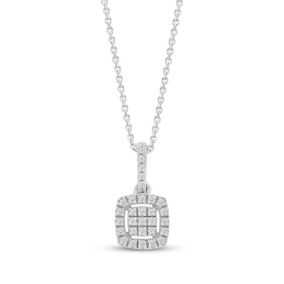 Multi-Diamond Pavé Cushion-Shaped Halo Necklace 1/8 ct tw 10K White Gold 18"