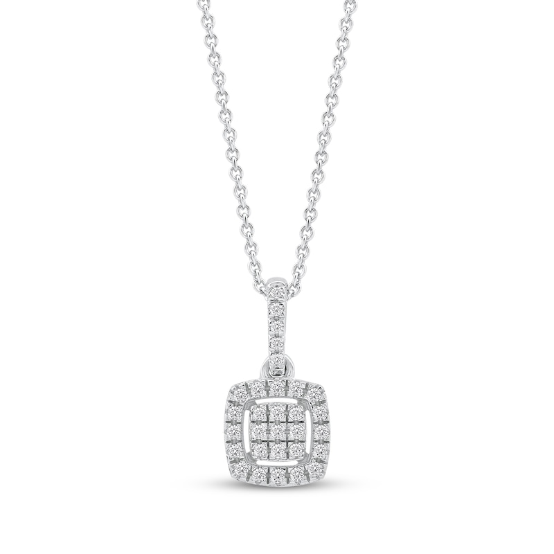 Main Image 1 of Multi-Diamond Pavé Cushion-Shaped Halo Necklace 1/8 ct tw 10K White Gold 18"