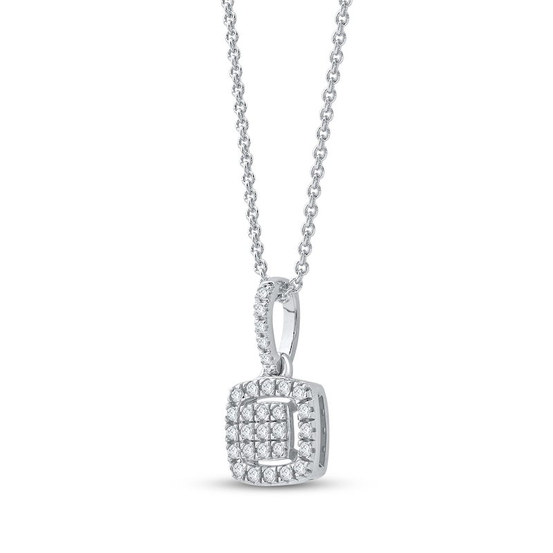 Main Image 2 of Multi-Diamond Pavé Cushion-Shaped Halo Necklace 1/8 ct tw 10K White Gold 18"