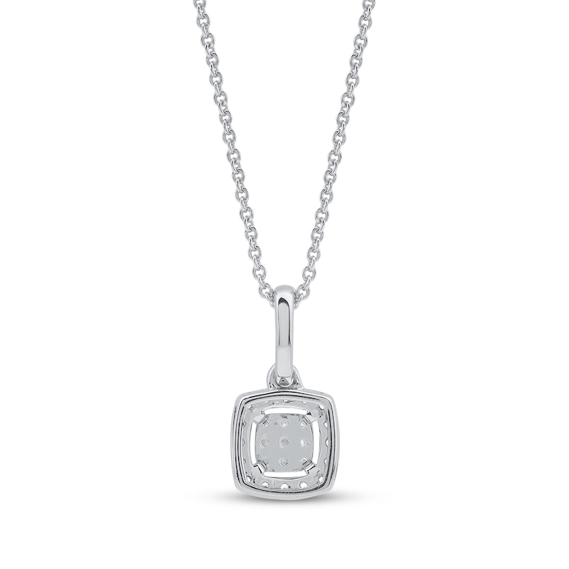 Main Image 3 of Multi-Diamond Pavé Cushion-Shaped Halo Necklace 1/8 ct tw 10K White Gold 18"