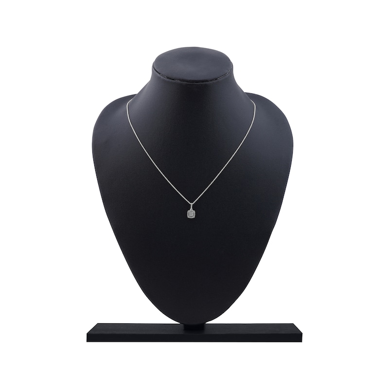 Main Image 5 of Multi-Diamond Pavé Cushion-Shaped Halo Necklace 1/8 ct tw 10K White Gold 18"