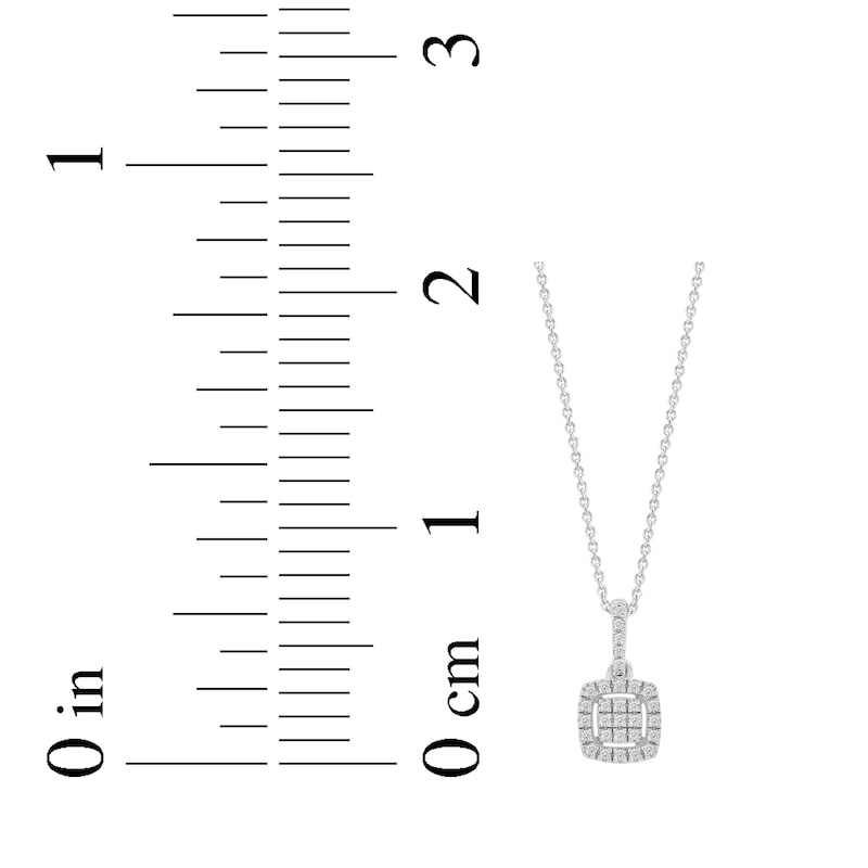 Main Image 7 of Multi-Diamond Pavé Cushion-Shaped Halo Necklace 1/8 ct tw 10K White Gold 18"