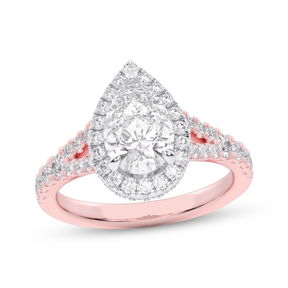 Now + Forever Lab-Grown Diamonds Pear-Shaped Halo Engagement Ring 2-1/4 ct tw 14K Two-Tone Gold