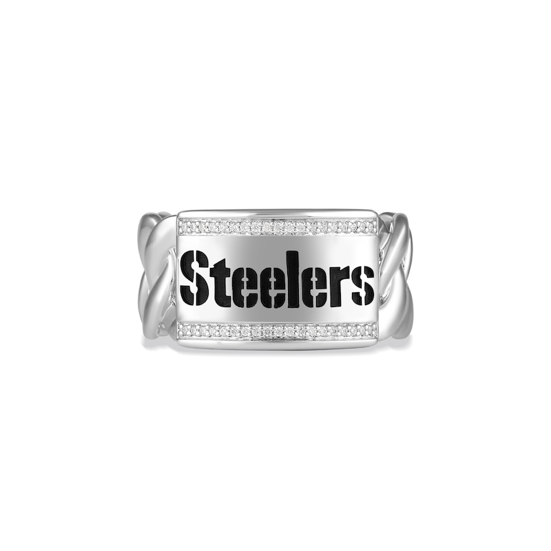 Main Image 1 of True Fans Pittsburgh Steelers 1/10ct tw Diamond &quot;STEELERS&quot; Chain Ring Sterling Silver